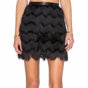 Sam Edelman Feather Black Fringe Mini Skirt Size 8
